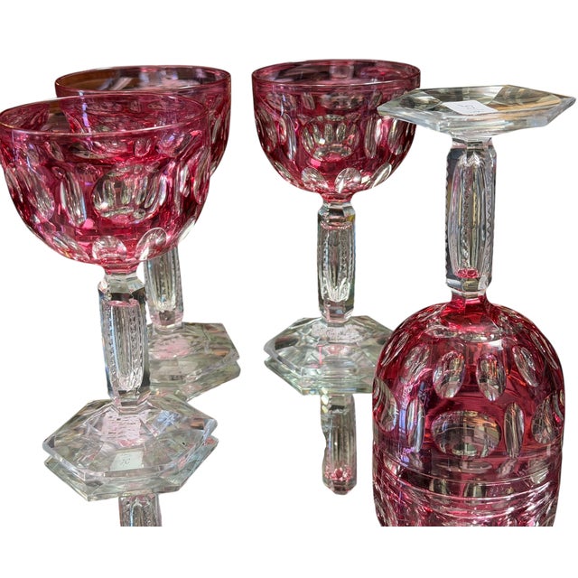 Baccarat Late 19th Century Set of 6 Antique Baccarat Cranberry Crystal Port Wine Stems For Sale - Image 4 of 6