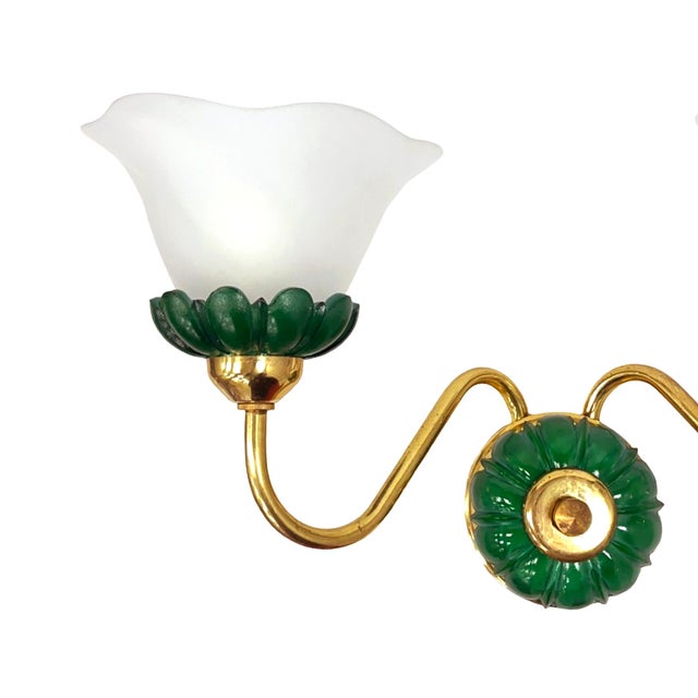 Preciosa Double Wall Lamp | Czechoslovakia 1980s | Malachite Glass | Brass | E14 For Sale - Image 13 of 14