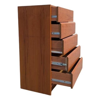 1960s Danish Modern Teak Five-Drawer Tallboy Dresser, Made in Denmark For Sale