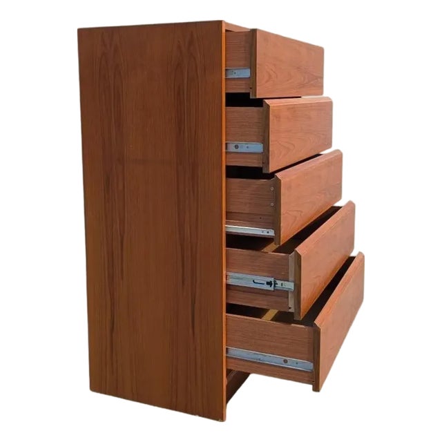 1960s Danish Modern Teak Five-Drawer Tallboy Dresser, Made in Denmark For Sale