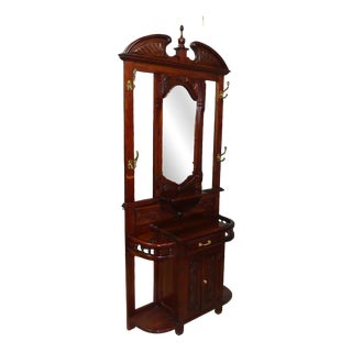 Antique Art Nouveau Mahogany Wardrobe with Beveled Mirror, Chest of Drawers, and Umbrella Stand, 1920s For Sale