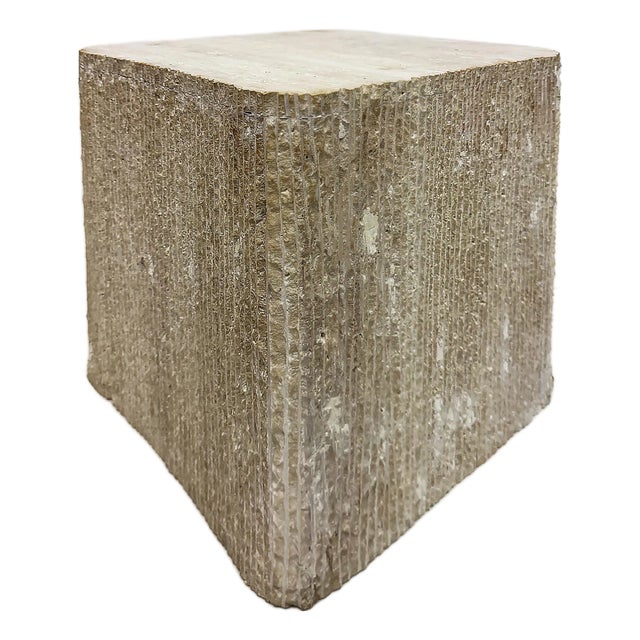 Substantial Brutalist Natural Travertine Stone Side Table or Seat For Sale
