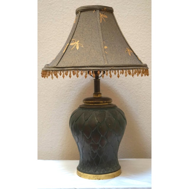 1950s Green Enamel Leaf Vintage Lamp From France With Shade For Sale - Image 10 of 10