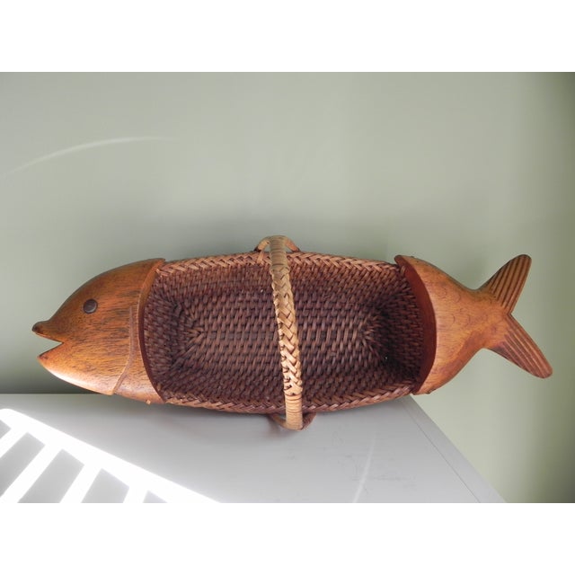 Woven and Wood Fish Basket Chairish