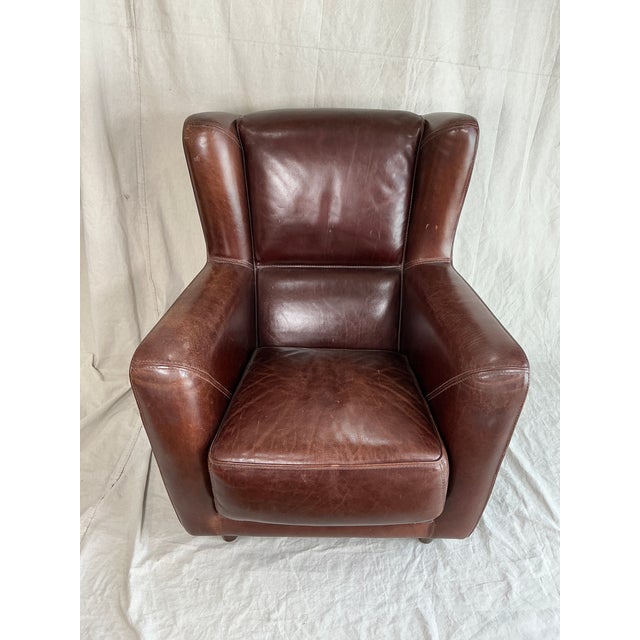 Wood 1990s Baxter Italian Brown Leather Club Armchair – Modern Sculptural Lounge Chair For Sale - Image 7 of 14