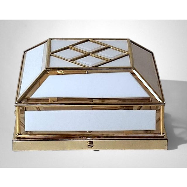 Brass Mid 20th Century Italian Brass and Frosted Opaline Glass Flush Mount Ceiling Light For Sale - Image 8 of 18