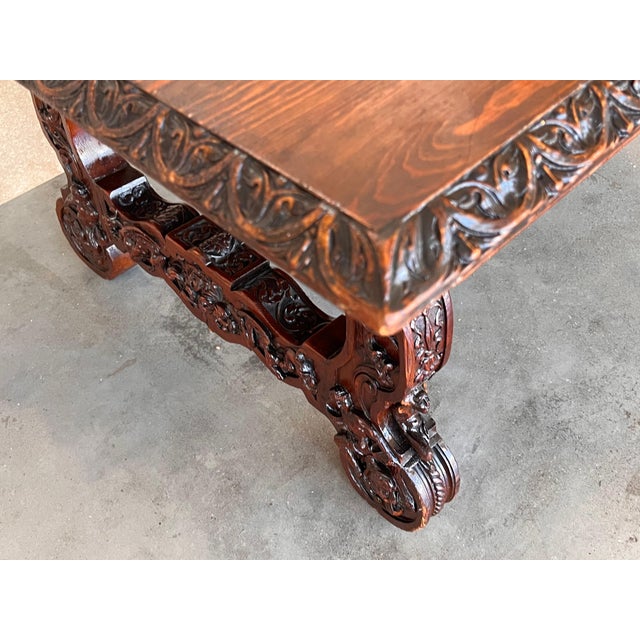 Late 19th Century 19th Spanish Carved Walnut Renaissance Center or Coffee Table For Sale - Image 5 of 18
