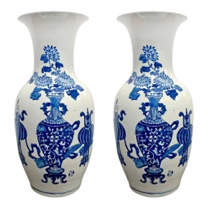 Pair of 19th Century Chinese Blue and White Vases
