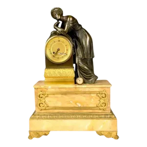 French Gilt Bronze and Siena Marble Minerva Clock