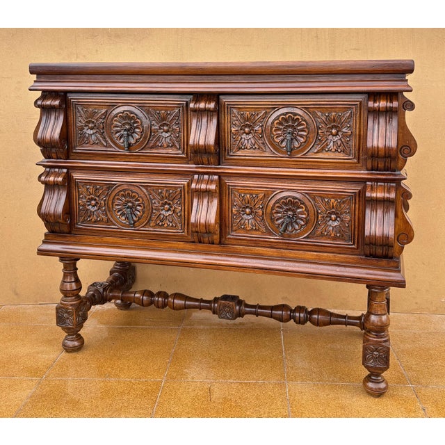 Spanish Baroque Style Carved Walnut Chest of Drawers, 1940s For Sale - Image 9 of 12