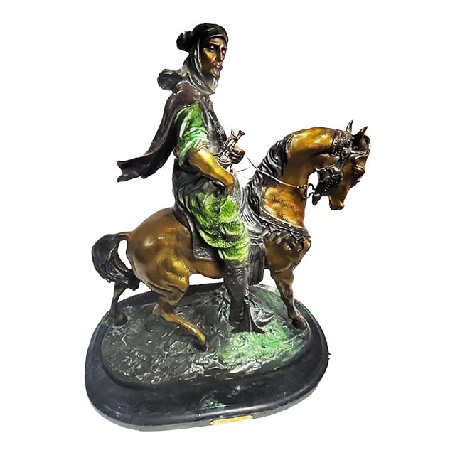 Arab Huntsman on Horse Bronze Sculpture by Antoine-Louis Barye - Signed For Sale