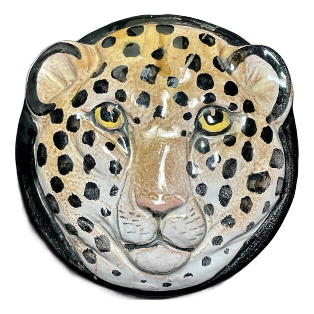 1920s Italian Majolica Style Leopard Pottery Box Italy For Sale
