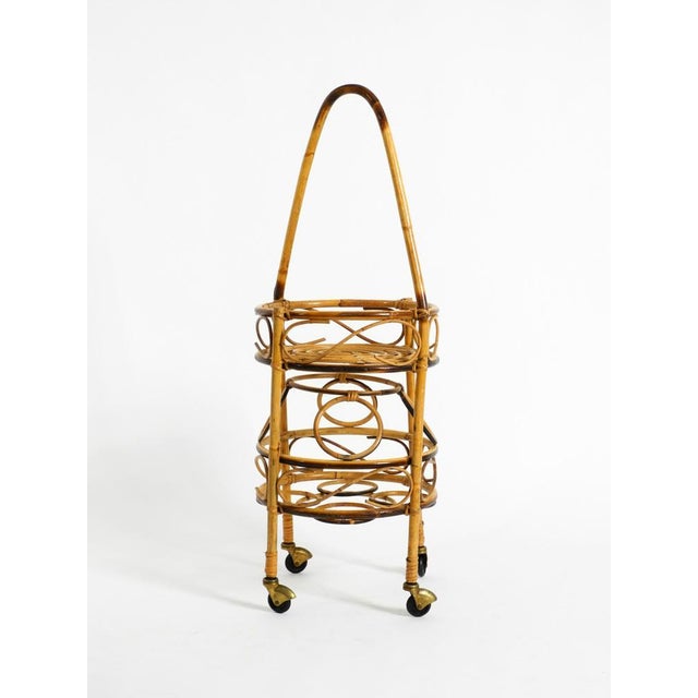 1950s Mid-Century Italian Bar and Serving Trolley Made of Bamboo with Wheels, 1950s For Sale - Image 5 of 18