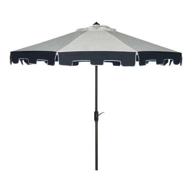 Resistant Fashion 9 Ft Auto Tilt Umbrella in Beige & Navy For Sale