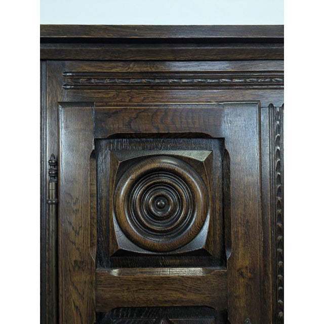 Brown Tall Oak Buffet in the style of Dudouyt For Sale - Image 8 of 9