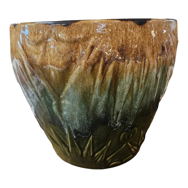 Large Sun and Moon Glazed Ceramic Jardinere For Sale