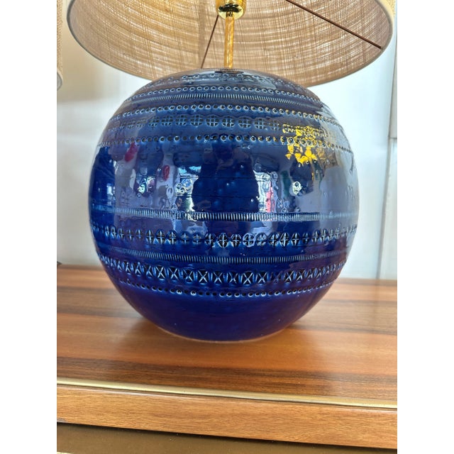 Mid-Century Pair of Ceramic Lamps Blue Rimini by Bitossi. Italy, 1990s For Sale - Image 6 of 12