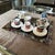 This vintage 1990s modern ceramic coffee service and matching plexiglass serving tray is a remarkably vibrant, collectible...