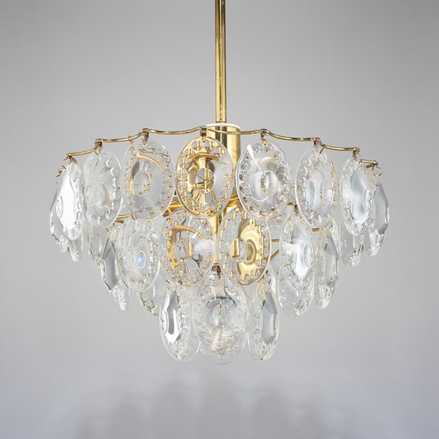 Kinkeldey German Gold-Plated Chandelier with Faceted Oval Crystals attributed to Kinkeldey, 1960s For Sale - Image 4 of 12