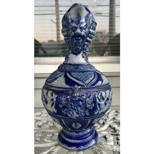 Up for sale is a Mid 19th Century German Renaissance Revival Style Westerwald Salt Glazed Stoneware Coat of Arms Motif...