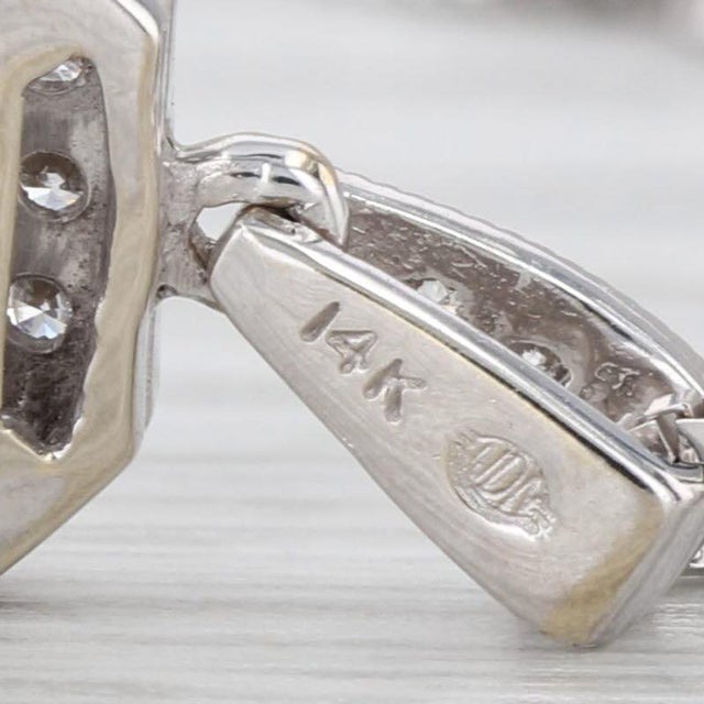 2010s 0.50ctw Princess Diamond Halo Pendant Necklace 14k White Gold 18" Box Chain For Sale - Image 5 of 6