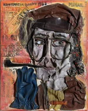 Konstantin Bokov, Mihail, Found Art Collage With Paint on Canvas, Signed and Dated