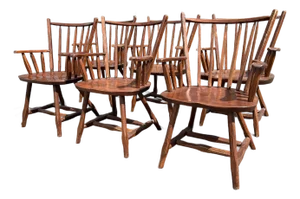 1980s Hunt Arm Chairs, Pine, Oak, Ny- Set of 6