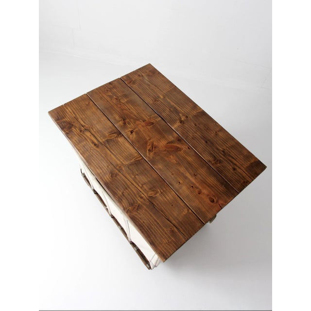 Mid 20th Century Vintage Dandux Industrial Laundry Cart With Wood Top For Sale - Image 5 of 18