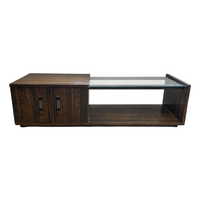 Vintage Art Deco Revival Figured-Wood and Glass Storage Coffee Table For Sale