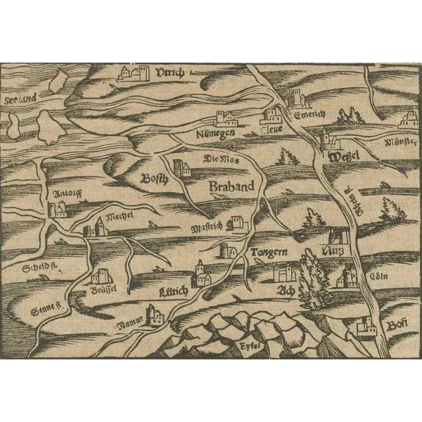 Woodcut Map of Brabant and the Rhine Valley, 1549 For Sale - Image 5 of 10