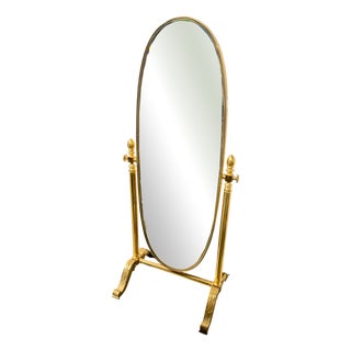 Antique Gilded Bronze Mirror with Pedestal, 1950s For Sale