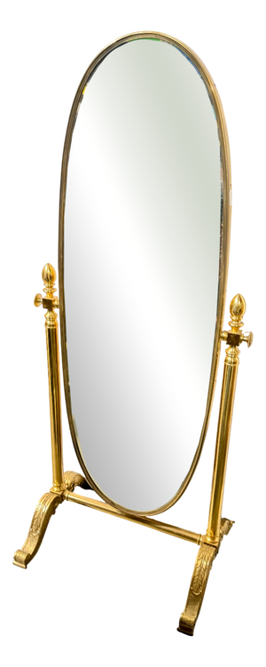 Antique Gilded Bronze Mirror with Pedestal, 1950s