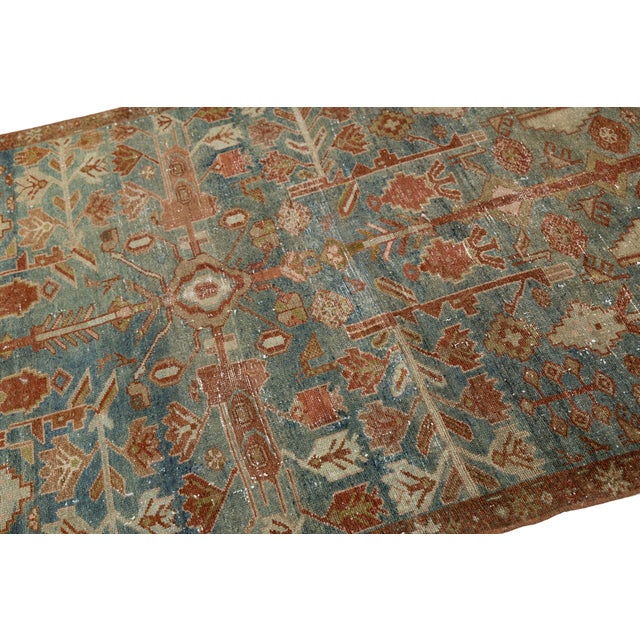 1920s Antique Malayer Hand-Knotted Wool Rug - Distressed Muted Slate Blue & Terracotta For Sale - Image 5 of 9