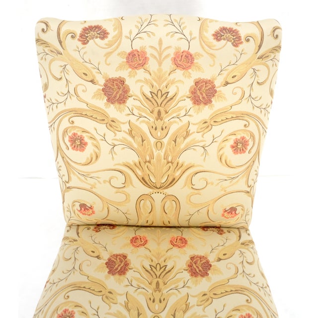 Set 4 Floral Gold & Red Upholstery Fine Carved Legs Slipper Lounge Chairs MINT! For Sale - Image 10 of 12
