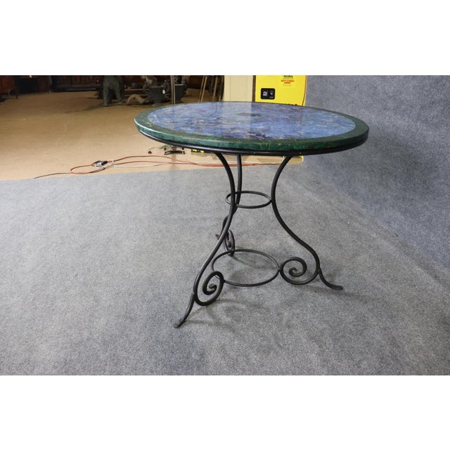 Dark Green Lapis and Malachite Center Table With Metal Base For Sale - Image 8 of 10