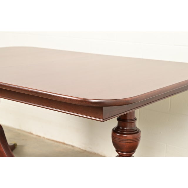 Baker Furniture Style Georgian Mahogany Double Pedestal Extension Dining Table, Newly Refinished For Sale - Image 12 of 18