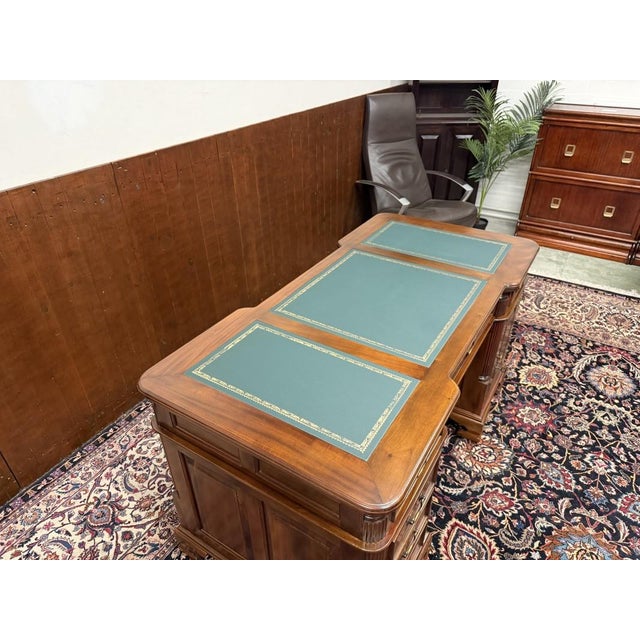 English Partner Desk with Green Leather Top For Sale - Image 16 of 18
