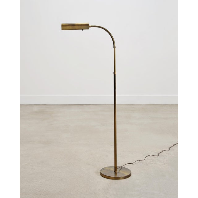 Late 20th Century Mid-Century Patinated Brass Adjustable Pharmacy Floor Lamp For Sale - Image 5 of 16