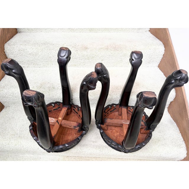 Antique Chinese 1920’s Canton Rosewood Side Dragon Feet Side Tables For Sale In Los Angeles - Image 6 of 9