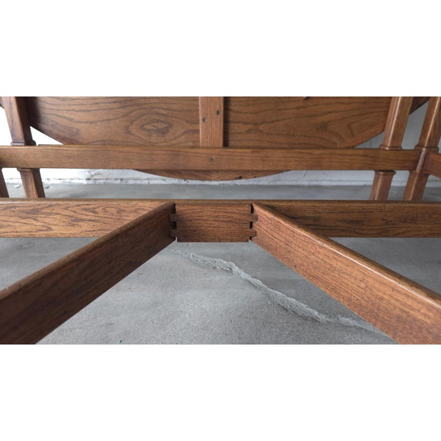 1980s 6ft Round Parquet Oak Drop Leaf Dining Table For Sale - Image 11 of 11