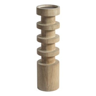 Larache Carved Mango Wood Pillar Candle Holder, Large For Sale