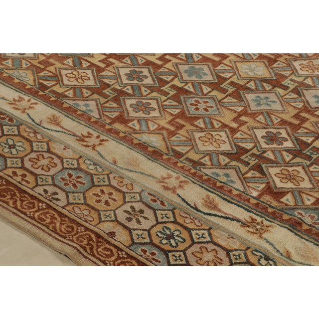 2010s Rug & Kilim’s European Style Deco Rug in Brown, Gold and Blue Geometric Pattern For Sale - Image 5 of 7