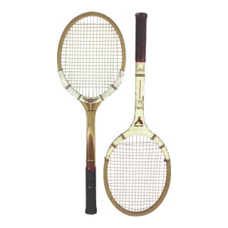 Vintage Wooden Tennis Racket Set of Two for Designer Decorating Racquet Beach House Wall Decor Wood For Sale