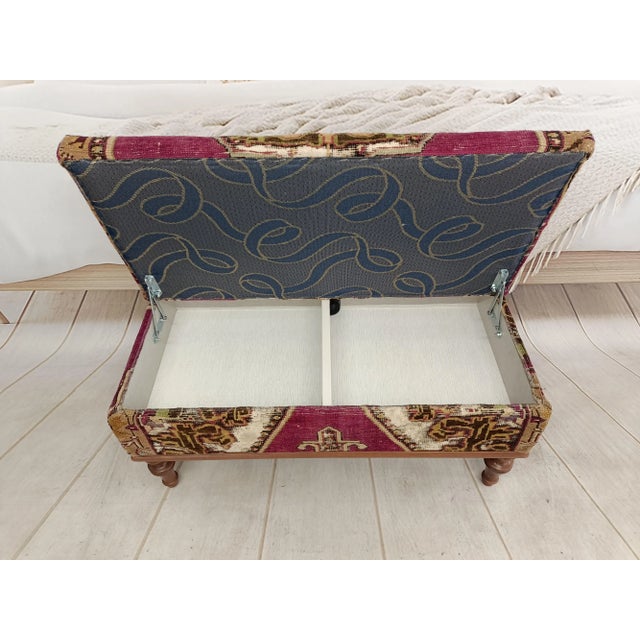 Turkish Rug Upholstered Storage Bench For Sale - Image 4 of 10