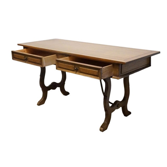 Thomasville Furniture Monterey Collection Spanish Mediterranean White Oak 62" Writing Desk W. Metal Spanner 175-6125-8 For Sale In Kansas City - Image 6 of 12