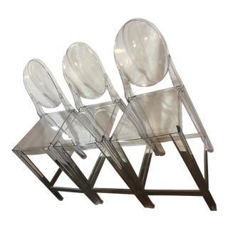 Mid Century Modern Ghost Kartell Bar Stools - Set of 3 For Sale