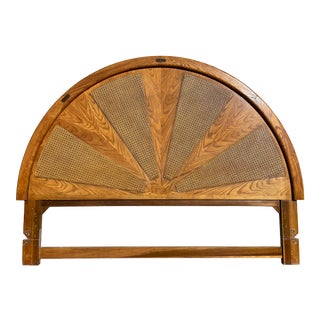 Late 20th Century Cane and Oak King Headboard For Sale