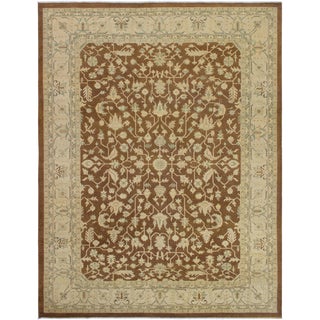 1990s Boho Chic Kafkaz Brown/Lt. Tan Hand-Knotted Rug - 9'0 X 12'1 For Sale