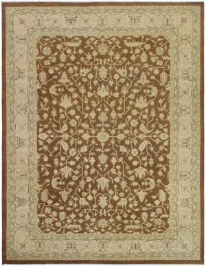 1990s Boho Chic Kafkaz Brown/Lt. Tan Hand-Knotted Rug - 9'0 X 12'1