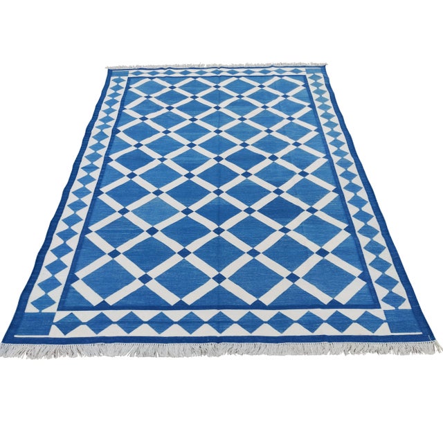 Handmade Cotton Vegetable Dyed Reversible Diamond Cross Rug 8x10 For Sale - Image 11 of 11